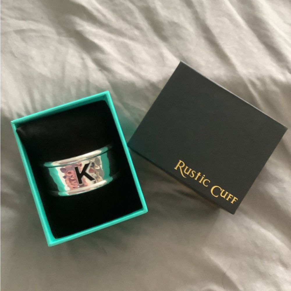 Rustic Cuff Silver Bracelet with Initial K